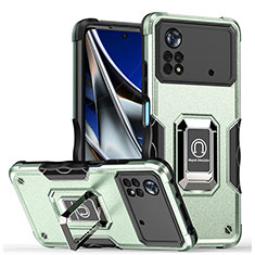 Funda Bumper Silicona y Plastico Mate Carcasa con Magnetico Anillo de dedo Soporte QW1 para Xiaomi Redmi Note 11E Pro 5G Menta Verde