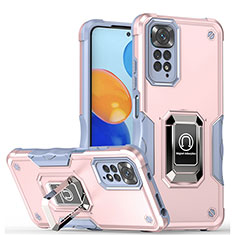 Funda Bumper Silicona y Plastico Mate Carcasa con Magnetico Anillo de dedo Soporte QW1 para Xiaomi Redmi Note 11S 4G Oro Rosa