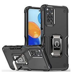 Funda Bumper Silicona y Plastico Mate Carcasa con Magnetico Anillo de dedo Soporte QW1 para Xiaomi Redmi Note 12 Pro 4G Negro