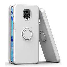 Funda Bumper Silicona y Plastico Mate Carcasa con Magnetico Anillo de dedo Soporte QW1 para Xiaomi Redmi Note 9 Pro Max Blanco