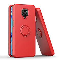 Funda Bumper Silicona y Plastico Mate Carcasa con Magnetico Anillo de dedo Soporte QW1 para Xiaomi Redmi Note 9 Pro Max Rojo