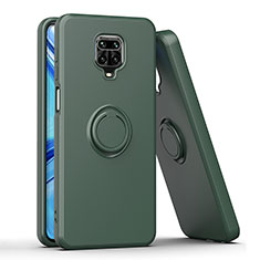 Funda Bumper Silicona y Plastico Mate Carcasa con Magnetico Anillo de dedo Soporte QW1 para Xiaomi Redmi Note 9 Pro Max Verde Noche