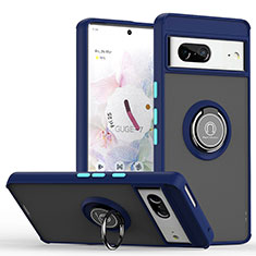 Funda Bumper Silicona y Plastico Mate Carcasa con Magnetico Anillo de dedo Soporte QW2 para Google Pixel 7 5G Azul