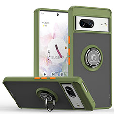 Funda Bumper Silicona y Plastico Mate Carcasa con Magnetico Anillo de dedo Soporte QW2 para Google Pixel 7 5G Ejercito Verde