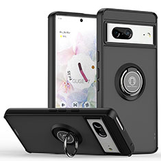 Funda Bumper Silicona y Plastico Mate Carcasa con Magnetico Anillo de dedo Soporte QW2 para Google Pixel 7 5G Negro