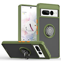 Funda Bumper Silicona y Plastico Mate Carcasa con Magnetico Anillo de dedo Soporte QW2 para Google Pixel 7 Pro 5G Ejercito Verde