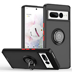 Funda Bumper Silicona y Plastico Mate Carcasa con Magnetico Anillo de dedo Soporte QW2 para Google Pixel 7 Pro 5G Rojo y Negro