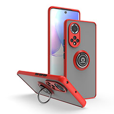 Funda Bumper Silicona y Plastico Mate Carcasa con Magnetico Anillo de dedo Soporte QW2 para Huawei Honor 50 5G Rojo