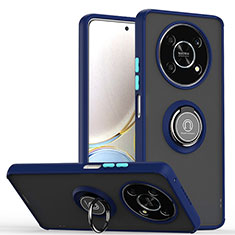 Funda Bumper Silicona y Plastico Mate Carcasa con Magnetico Anillo de dedo Soporte QW2 para Huawei Honor Magic4 Lite 5G Azul