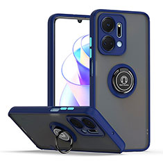 Funda Bumper Silicona y Plastico Mate Carcasa con Magnetico Anillo de dedo Soporte QW2 para Huawei Honor X7a Azul