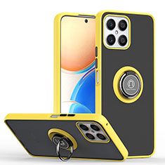 Funda Bumper Silicona y Plastico Mate Carcasa con Magnetico Anillo de dedo Soporte QW2 para Huawei Honor X8 4G Amarillo