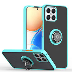 Funda Bumper Silicona y Plastico Mate Carcasa con Magnetico Anillo de dedo Soporte QW2 para Huawei Honor X8 4G Cian