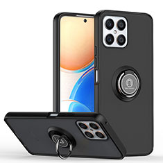 Funda Bumper Silicona y Plastico Mate Carcasa con Magnetico Anillo de dedo Soporte QW2 para Huawei Honor X8 4G Negro