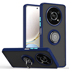 Funda Bumper Silicona y Plastico Mate Carcasa con Magnetico Anillo de dedo Soporte QW2 para Huawei Honor X9 5G Azul