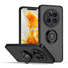 Funda Bumper Silicona y Plastico Mate Carcasa con Magnetico Anillo de dedo Soporte QW2 para Huawei Mate 50 Pro Negro