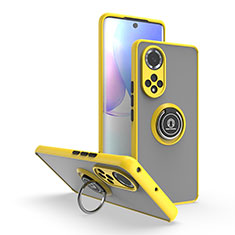 Funda Bumper Silicona y Plastico Mate Carcasa con Magnetico Anillo de dedo Soporte QW2 para Huawei Nova 9 Amarillo