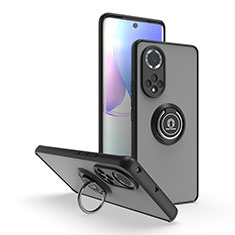 Funda Bumper Silicona y Plastico Mate Carcasa con Magnetico Anillo de dedo Soporte QW2 para Huawei Nova 9 Negro