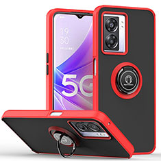 Funda Bumper Silicona y Plastico Mate Carcasa con Magnetico Anillo de dedo Soporte QW2 para Oppo A56S 5G Rojo