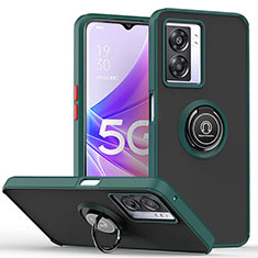 Funda Bumper Silicona y Plastico Mate Carcasa con Magnetico Anillo de dedo Soporte QW2 para Oppo A56S 5G Verde Noche