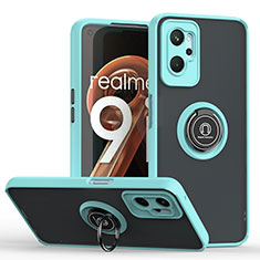 Funda Bumper Silicona y Plastico Mate Carcasa con Magnetico Anillo de dedo Soporte QW2 para Oppo A96 4G Cian