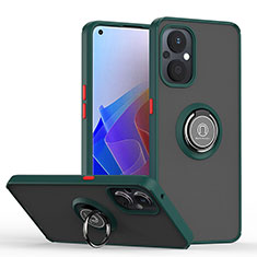 Funda Bumper Silicona y Plastico Mate Carcasa con Magnetico Anillo de dedo Soporte QW2 para Oppo A96 5G Verde Noche