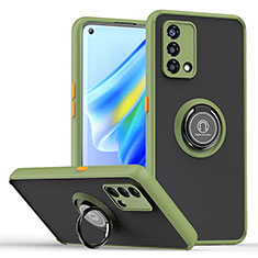 Funda Bumper Silicona y Plastico Mate Carcasa con Magnetico Anillo de dedo Soporte QW2 para Oppo F21 Pro 4G Ejercito Verde