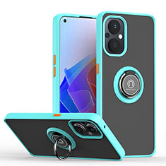 Funda Bumper Silicona y Plastico Mate Carcasa con Magnetico Anillo de dedo Soporte QW2 para Oppo F21 Pro 5G Cian