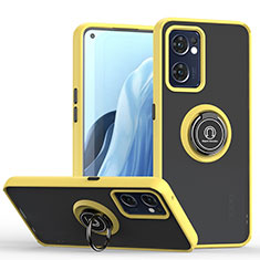 Funda Bumper Silicona y Plastico Mate Carcasa con Magnetico Anillo de dedo Soporte QW2 para Oppo Find X5 Lite 5G Amarillo