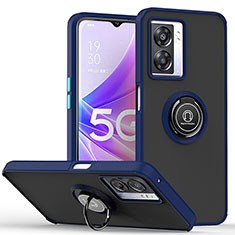 Funda Bumper Silicona y Plastico Mate Carcasa con Magnetico Anillo de dedo Soporte QW2 para Oppo K10 5G India Azul