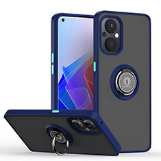 Funda Bumper Silicona y Plastico Mate Carcasa con Magnetico Anillo de dedo Soporte QW2 para Oppo Reno7 Lite 5G Azul