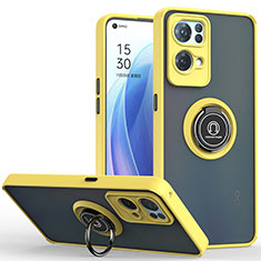 Funda Bumper Silicona y Plastico Mate Carcasa con Magnetico Anillo de dedo Soporte QW2 para Oppo Reno7 Pro 5G Amarillo