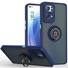 Funda Bumper Silicona y Plastico Mate Carcasa con Magnetico Anillo de dedo Soporte QW2 para Oppo Reno7 Pro 5G Azul