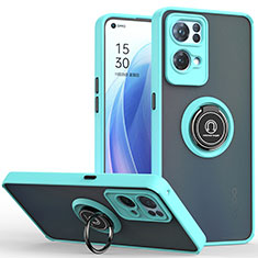 Funda Bumper Silicona y Plastico Mate Carcasa con Magnetico Anillo de dedo Soporte QW2 para Oppo Reno7 Pro 5G Cian