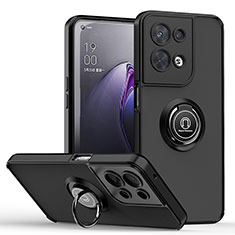 Funda Bumper Silicona y Plastico Mate Carcasa con Magnetico Anillo de dedo Soporte QW2 para Oppo Reno8 5G Negro