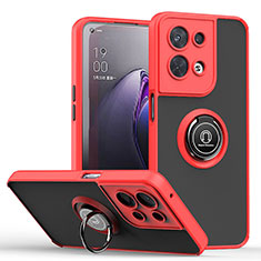 Funda Bumper Silicona y Plastico Mate Carcasa con Magnetico Anillo de dedo Soporte QW2 para Oppo Reno8 5G Rojo