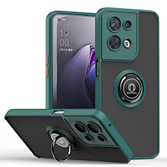 Funda Bumper Silicona y Plastico Mate Carcasa con Magnetico Anillo de dedo Soporte QW2 para Oppo Reno8 Pro+ Plus 5G Verde Noche