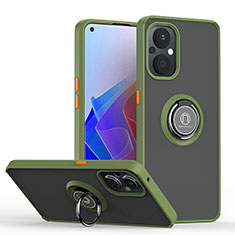 Funda Bumper Silicona y Plastico Mate Carcasa con Magnetico Anillo de dedo Soporte QW2 para Oppo Reno8 Z 5G Ejercito Verde