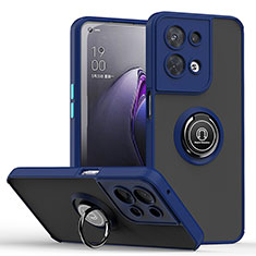 Funda Bumper Silicona y Plastico Mate Carcasa con Magnetico Anillo de dedo Soporte QW2 para Oppo Reno9 5G Azul