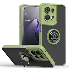 Funda Bumper Silicona y Plastico Mate Carcasa con Magnetico Anillo de dedo Soporte QW2 para Oppo Reno9 Pro 5G Ejercito Verde