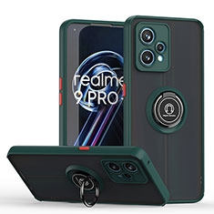 Funda Bumper Silicona y Plastico Mate Carcasa con Magnetico Anillo de dedo Soporte QW2 para Realme 9 Pro 5G Verde Noche