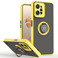 Funda Bumper Silicona y Plastico Mate Carcasa con Magnetico Anillo de dedo Soporte QW2 para Realme C31 Amarillo