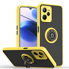 Funda Bumper Silicona y Plastico Mate Carcasa con Magnetico Anillo de dedo Soporte QW2 para Realme C35 Amarillo