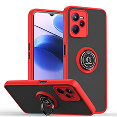 Funda Bumper Silicona y Plastico Mate Carcasa con Magnetico Anillo de dedo Soporte QW2 para Realme C35 Rojo