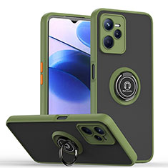 Funda Bumper Silicona y Plastico Mate Carcasa con Magnetico Anillo de dedo Soporte QW2 para Realme Narzo 50A Prime Ejercito Verde