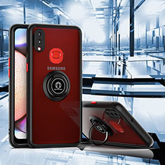 Funda Bumper Silicona y Plastico Mate Carcasa con Magnetico Anillo de dedo Soporte QW2 para Samsung Galaxy A10s Rojo y Negro