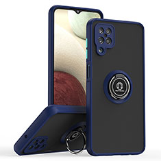Funda Bumper Silicona y Plastico Mate Carcasa con Magnetico Anillo de dedo Soporte QW2 para Samsung Galaxy A12 5G Azul