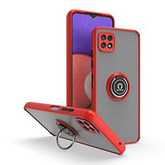 Funda Bumper Silicona y Plastico Mate Carcasa con Magnetico Anillo de dedo Soporte QW2 para Samsung Galaxy A22 5G Rojo