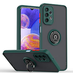 Funda Bumper Silicona y Plastico Mate Carcasa con Magnetico Anillo de dedo Soporte QW2 para Samsung Galaxy A23 4G Verde Noche