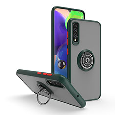 Funda Bumper Silicona y Plastico Mate Carcasa con Magnetico Anillo de dedo Soporte QW2 para Samsung Galaxy A70 Verde Noche