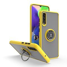 Funda Bumper Silicona y Plastico Mate Carcasa con Magnetico Anillo de dedo Soporte QW2 para Samsung Galaxy A70S Amarillo